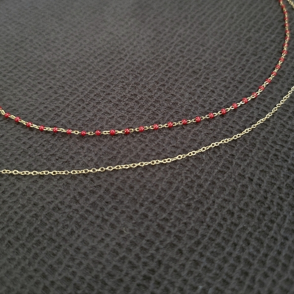 MESH Red❤️ "Splash"🌊 and Gold Heart💛 Double✌️ Necklace - Picture 4 of 16